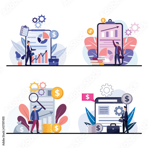 Bundle of business financial concept flat design vector illustration