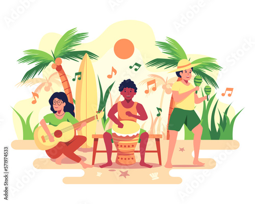 A beach band for recreation for company employees. The band consists of drums, guitars, zacs.