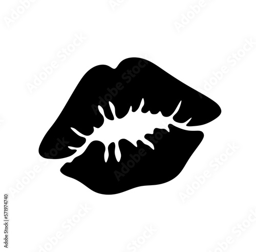 Vector isolated one single lips print woman kiss colorless black and white outline silhouette shadow shape