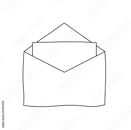 Vector isolated one simple open envelop with clear paper sheet  colorless black and white contour line easy drawing