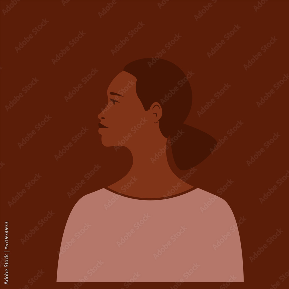 African woman face silhouette. Young attractive modern female profile sign 