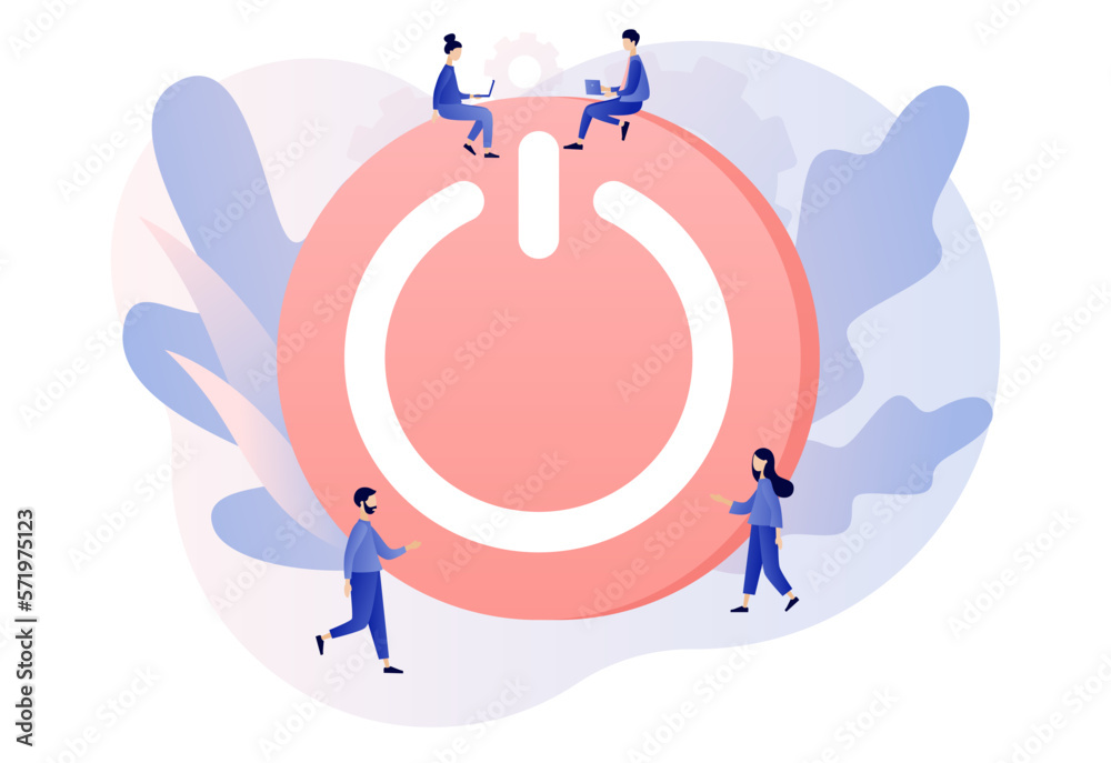 On Off concept. Characters turning off and turning on button. Tiny ...