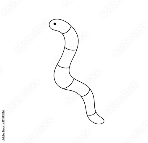 Vector isolated small simple cute one single crawling worm with eyes colorless black and white contour line easy drawing