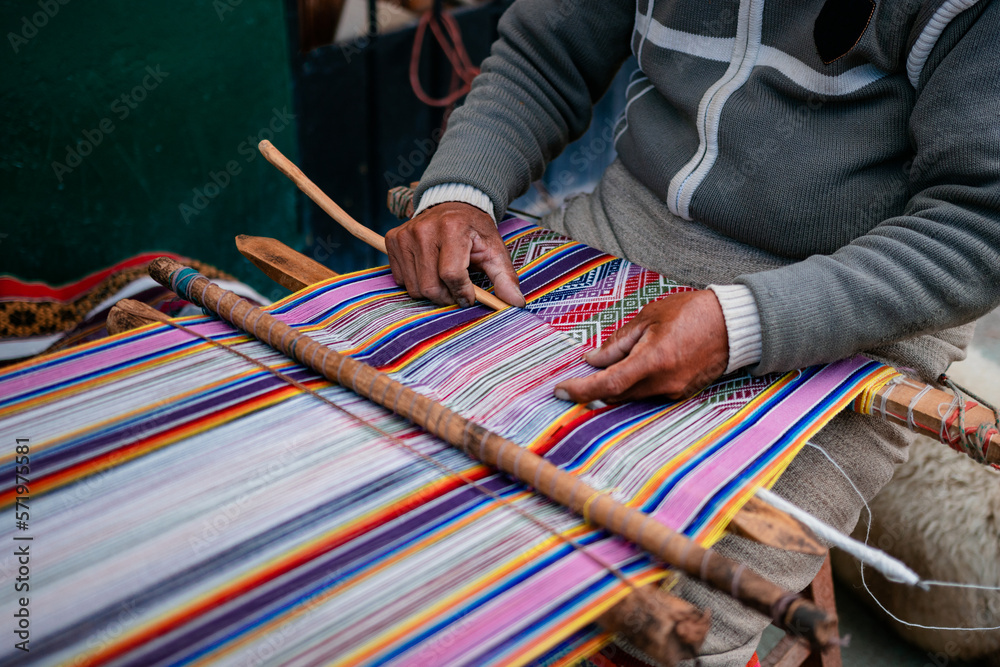 sewing in beautiful cusco - obrazy, fototapety, plakaty 