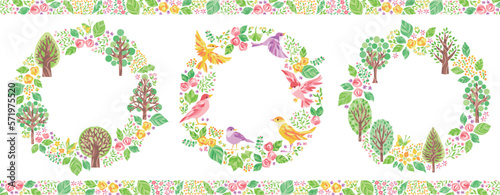 緑の森・小鳥のイラストフレームセット