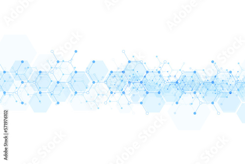 Hexagons pattern background. Genetic research, molecular structure. Chemical engineering. Concept of innovation technology. Used for design healthcare, science and medicine background