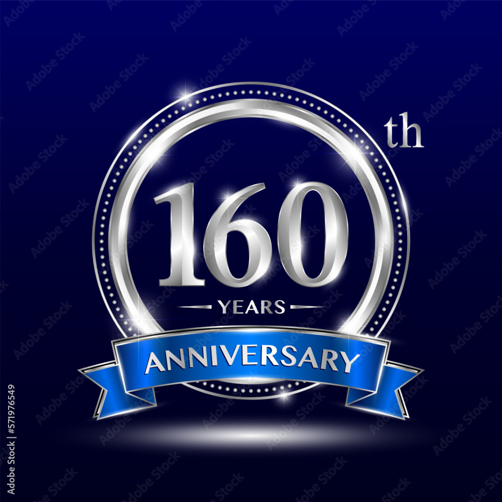 160th Anniversary logo with retro style, silver color ring design and blue ribbon for anniversary celebration event. Logo Vector Template 160th Anniversary logo with retro style, silver color ring design and blue ribbon for anniversary celebration event. Logo Vector Template