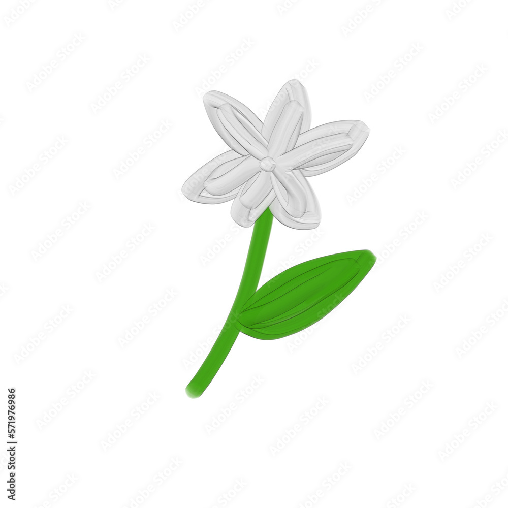 3D white flower oil paint brush
