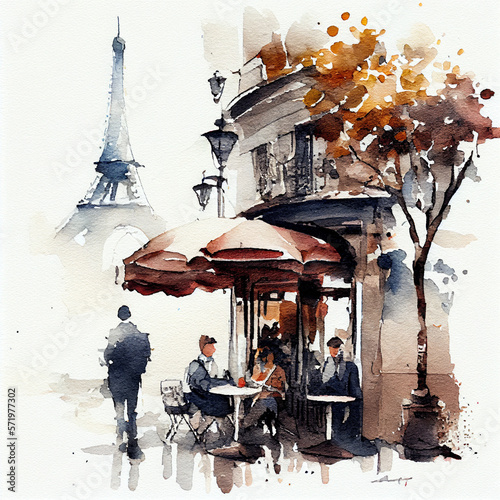 Cafe in Paris, watercolor, AI generative