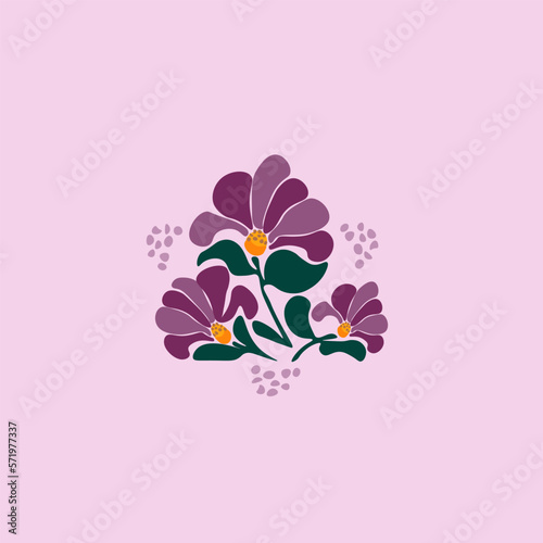  Floral botanic abstract flower art set trendy  retro 60s 70s style.Matisse minimal style Floral botanic vector illustration in pink, yellow, orange colors.