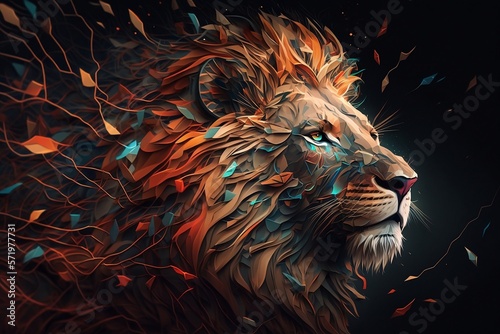 Futuristic abstract lion portrait background 