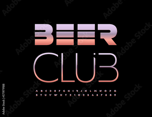 Vector unique logo Beer Club with reflective Font. Set of fancy Alphabet Letters, Numbers and Symbols