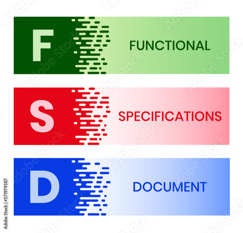 FSD - Functional Specifications Document acronym. business concept background. vector illustration concept with keywords and icons. lettering illustration with icons for web banner, flyer