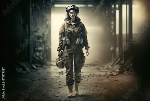 Female soldiers serving in the army on equal terms. Ai generated