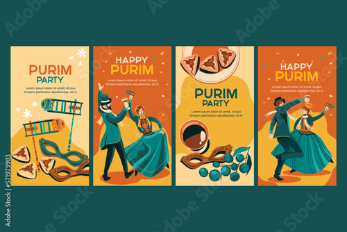 Set of beautiful social media post for Purim holiday mean Jewish holiday