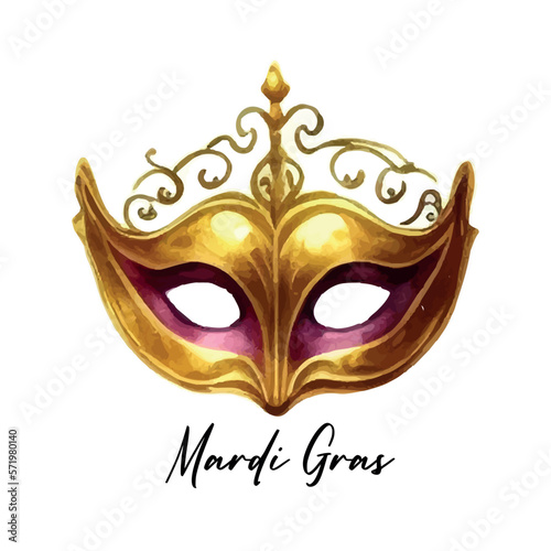 Carnival venetian mask with feathers colored drawing, realistic Watercolor illustration