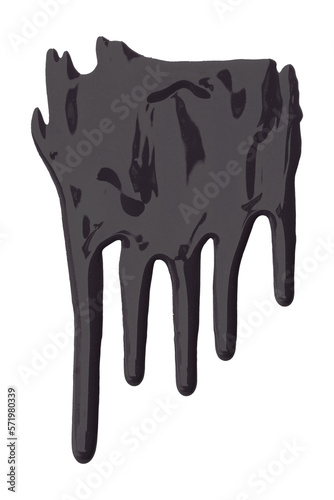 Black gray color with pigment flowing down. Isolated on transparent background.