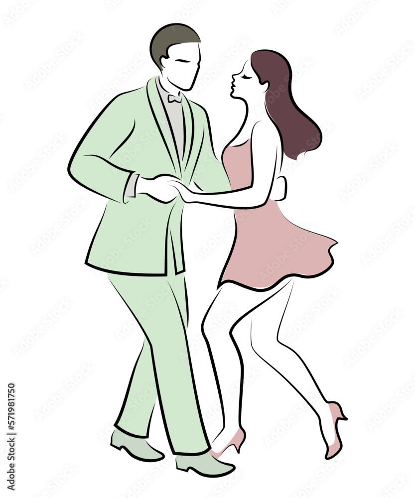 Beautiful young couple. The girl and the guy are dancing. Creative art. Graphic image. Vector illustration. Beautiful young couple. The girl and the guy are dancing. Creative art. Graphic image. Vector illustration.