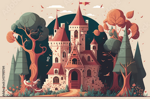 Illustration about a whimsical fairy tale castle