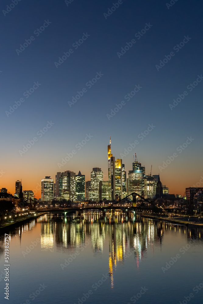 Frankfurt main skyline at night