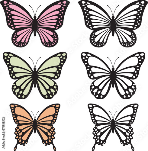 A set of bright butterflies isolated on a white background. Vector illustration.