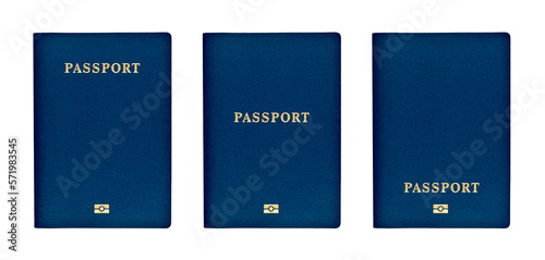 Three blue passports isolated on white background