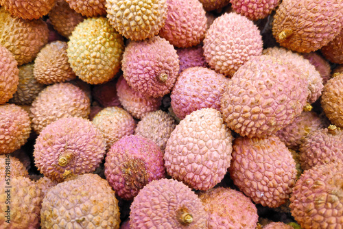 Stack of Lychees on a market stall