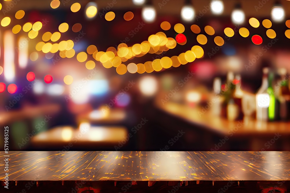 Pub background with fairy lights and lots of copy space, generative AI