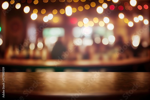 Pub background with fairy lights and lots of copy space, generative AI