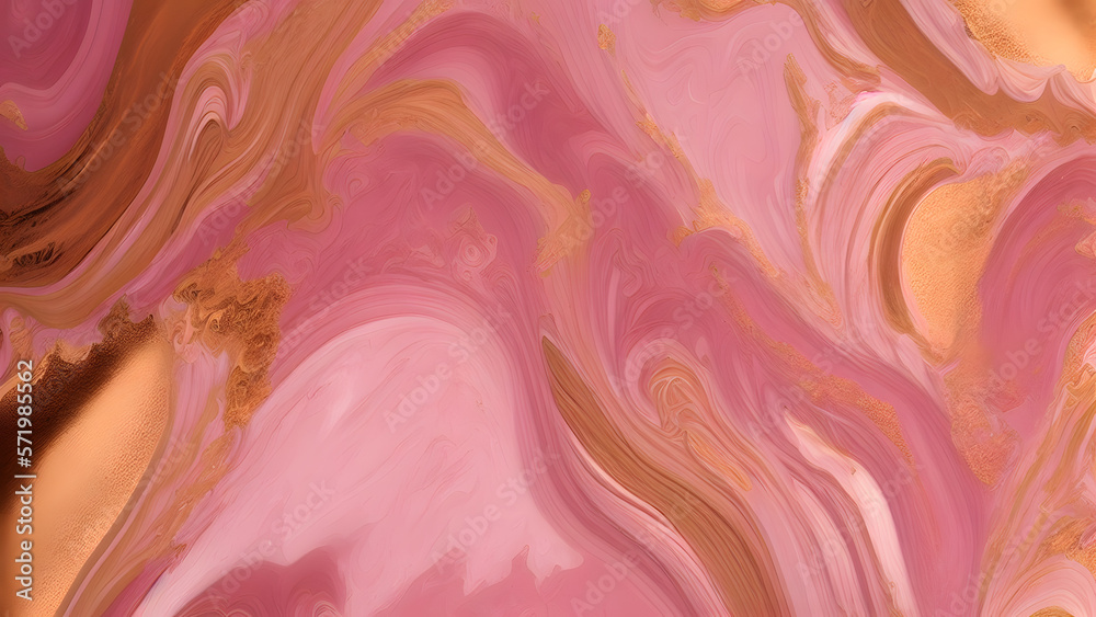 Illustration of abstract pink marble with golden sand. Generative AI Art.