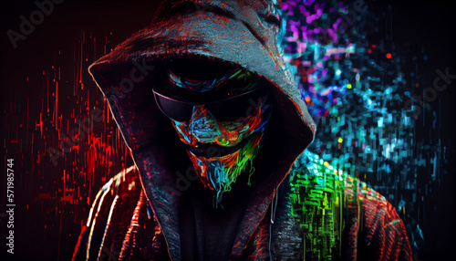 Hacker in colorful background Image created with Generative AI technology
