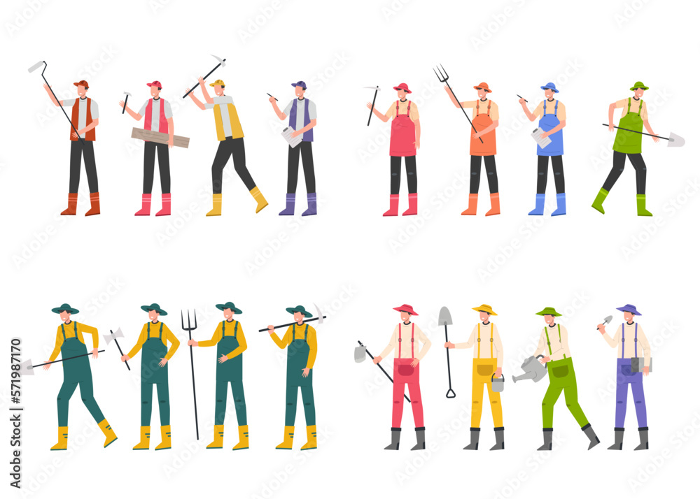 Bundle of many career character 4 sets, 16 poses of farmers