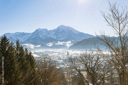 View to Windischgarsten in the morning with fog, Upperaustria