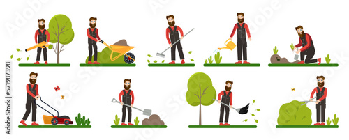 Professional Gardeners Flat Icons