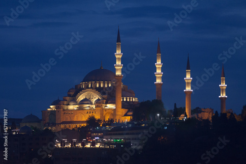 Suleymaniye Mosque in Istanbul at night photo