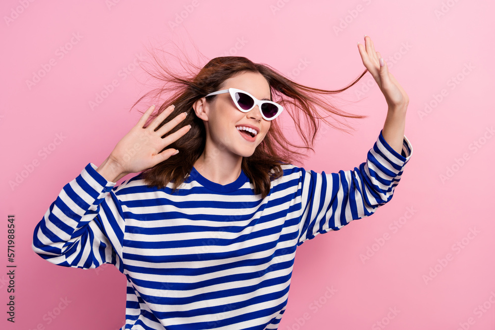 Photo of overjoyed lady wear stylish outfit have free time relax rest chill vibe hang out nightclub isolated on pink color background Photo of overjoyed lady wear stylish outfit have free time relax rest chill vibe hang out nightclub isolated on pink color background