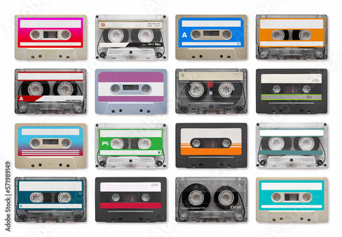 16 vintage audio cassette on a white background