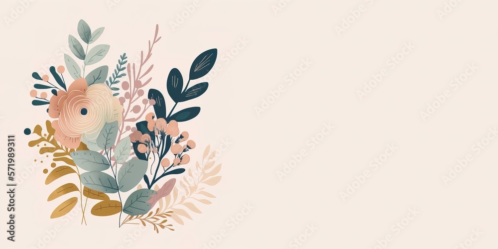 A flowers illustrations with copy space and pastel or soft colors A flowers illustrations with copy space and pastel or soft colors