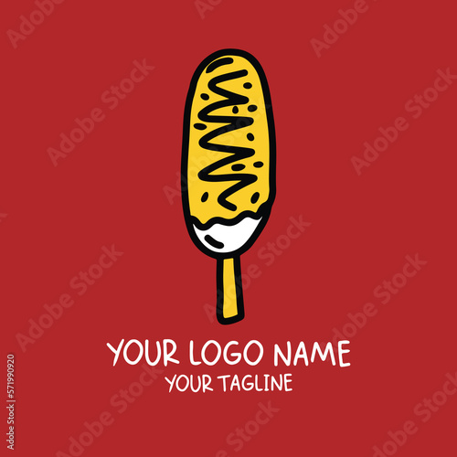 Corn dog logoand icon. Suitable for korean restaurant logo, corn dog shop logo, sticker pack, korean icon, and graphic design elements. photo