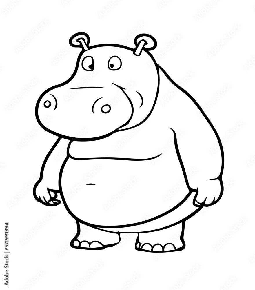 Fototapeta premium cartoon hippopotamus in black and white style for coloring. Vector illustration