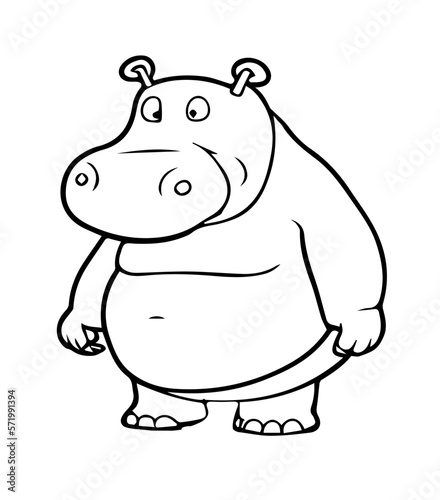 cartoon hippopotamus in black and white style for coloring. Vector illustration