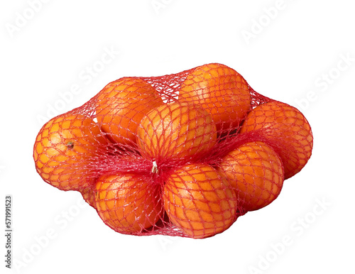 Food delivery. Tangerine net isolated on a transparent background