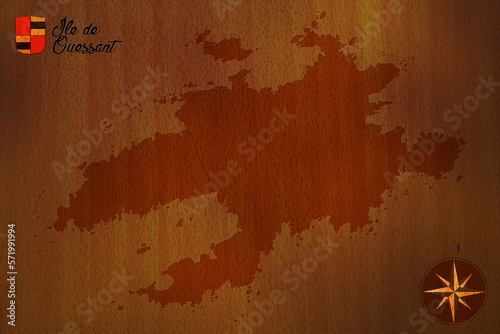 Map of Ushant Island carved on wood photo