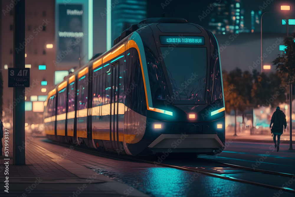 Urban mobility future - tram, metro, subway in futuristic city