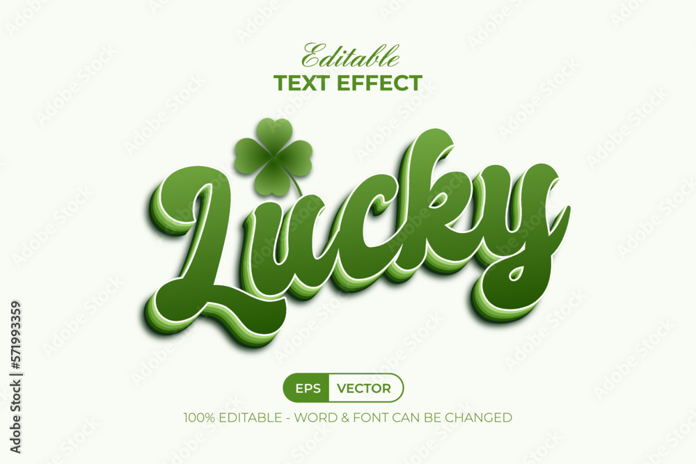 Green lucky text effect 3d style. Editable text effect. - obrazy, fototapety, plakaty 