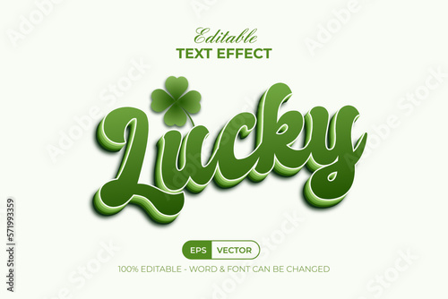 Green lucky text effect 3d style. Editable text effect. photo