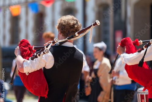 Breton musicians playing bagpipes