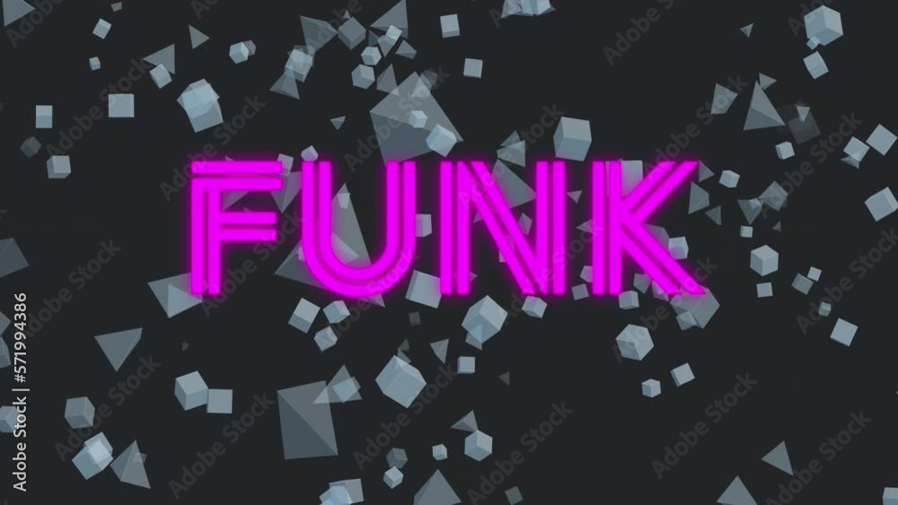 Animation of funk text over shapes on black background Animation of funk text over shapes on black background