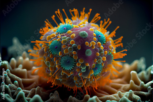 Microscope virus close up. 3d rendering.