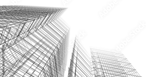 modern office buildings on white background 3d rendering